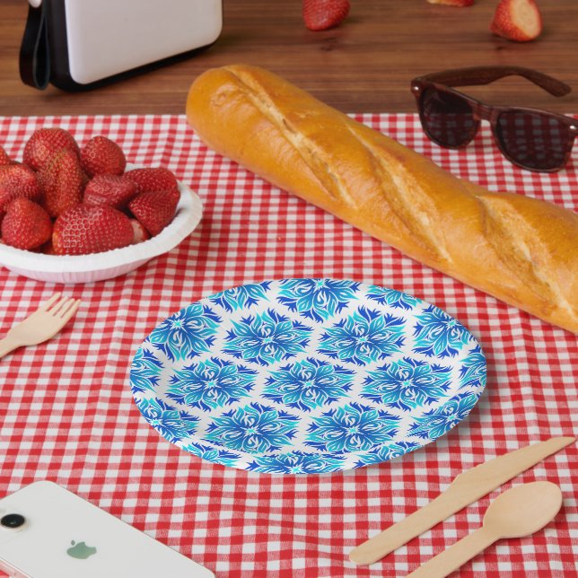 Blue Flowers, Pattern Of Flowers, Floral Pattern Paper Plate (Picnic)