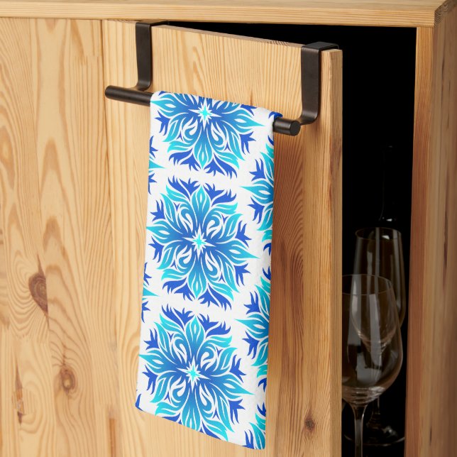 Blue Flowers, Pattern Of Flowers, Floral Pattern Tea Towel (Thirds Fold)
