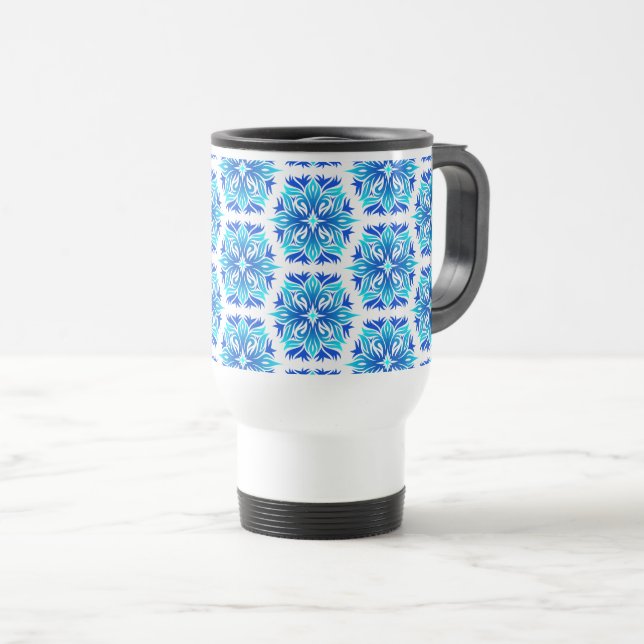 Blue Flowers, Pattern Of Flowers, Floral Pattern Travel Mug (Front Right)