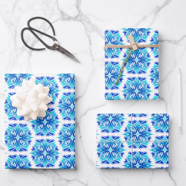 Blue Flowers, Pattern Of Flowers, Floral Pattern Wrapping Paper Sheet (Front)