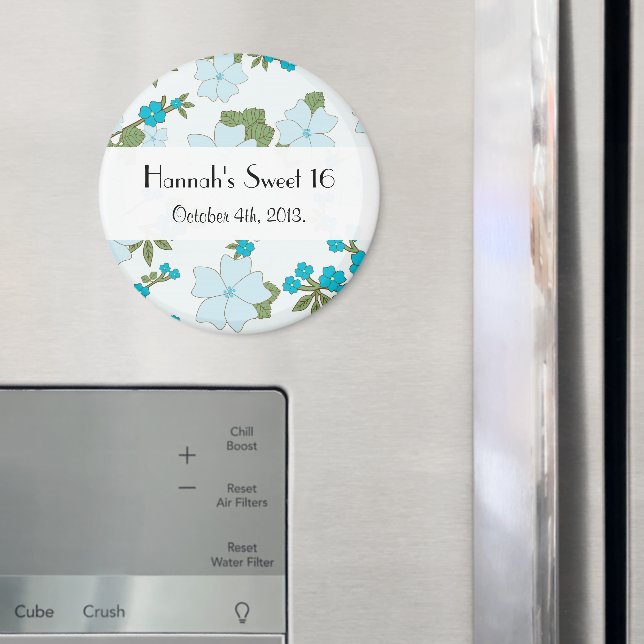 Blue Flowers, Pattern Of Flowers, Sweet 16 Magnet (In Situ (Fridge))