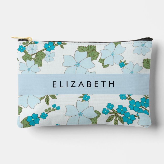 Blue Flowers, Pattern Of Flowers, Your Name Accessory Pouch (Front)