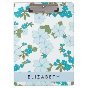 Blue Flowers, Pattern Of Flowers, Your Name Clipboard