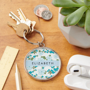Blue Flowers, Pattern Of Flowers, Your Name Key Ring
