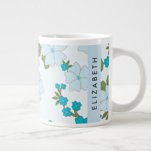 Blue Flowers, Pattern Of Flowers, Your Name Large Coffee Mug
