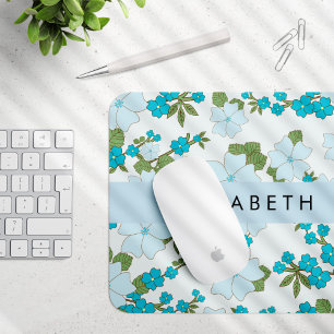 Blue Flowers, Pattern Of Flowers, Your Name Mouse Pad