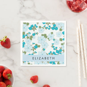 Blue Flowers, Pattern Of Flowers, Your Name Napkin