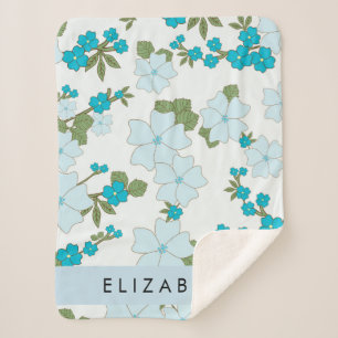 Blue Flowers, Pattern Of Flowers, Your Name Sherpa Blanket