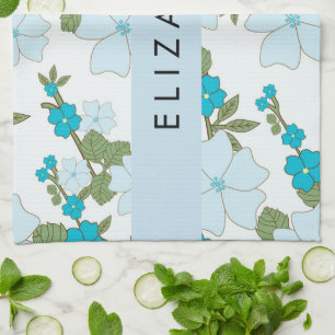 Blue Flowers, Pattern Of Flowers, Your Name Tea Towel