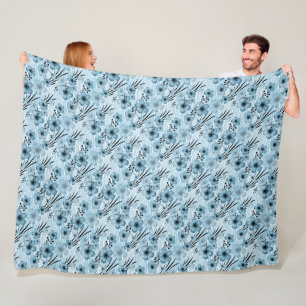 Blue flowers pattern on tiger background fleece blanket