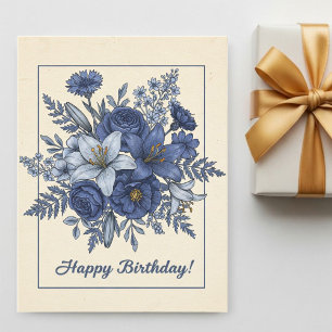 Blue Flowers, Personalized Birthday Card for Mom