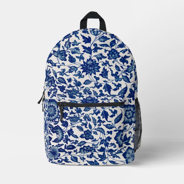 Blue flowers printed backpack (Front)
