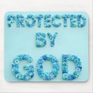 blue flowers protected by god christian faith mouse pad