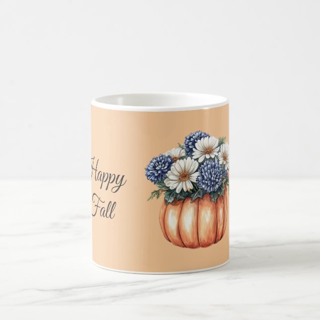 Blue Flowers Pumpkin Fall Coffee Mug (Center)