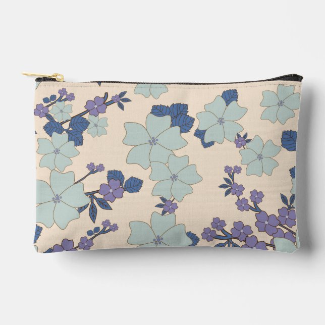 Blue Flowers, Purple Flowers, Floral Pattern Accessory Pouch (Front)
