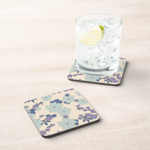 Blue Flowers, Purple Flowers, Floral Pattern Coaster
