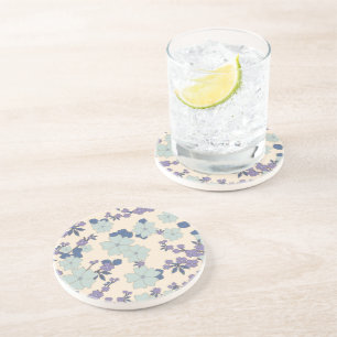 Blue Flowers, Purple Flowers, Floral Pattern Coaster