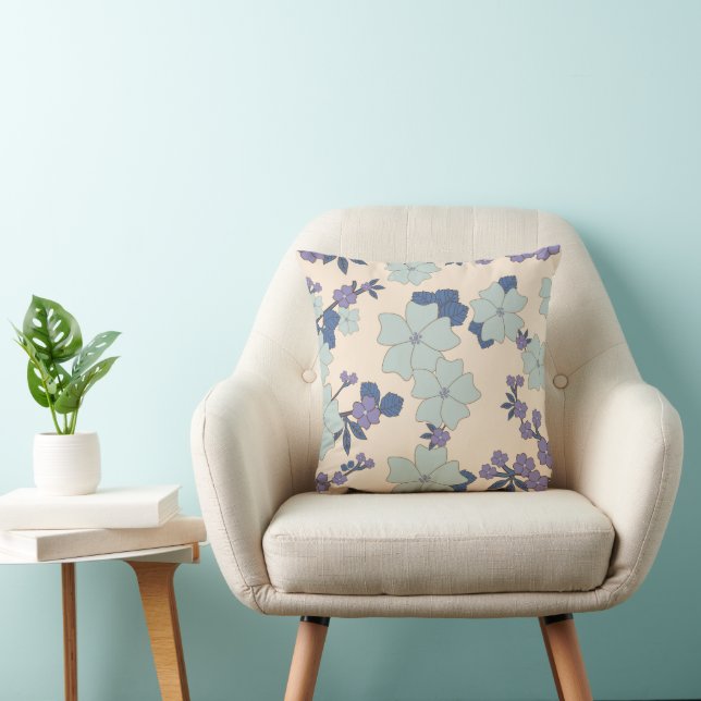 Blue Flowers, Purple Flowers, Floral Pattern Cushion (Chair)