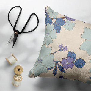 Blue Flowers, Purple Flowers, Floral Pattern Decorative Cushion