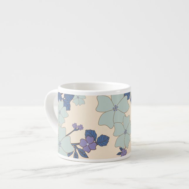 Blue Flowers, Purple Flowers, Floral Pattern Espresso Cup (Front Left)