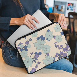 Blue Flowers, Purple Flowers, Floral Pattern Laptop Sleeve