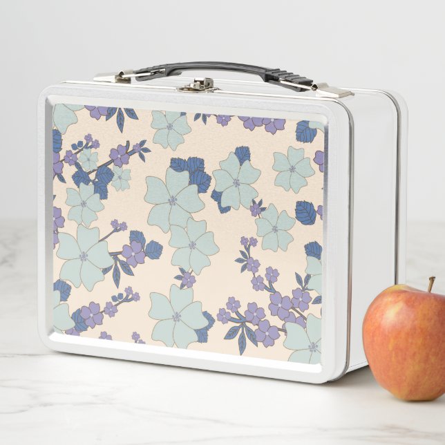 Blue Flowers, Purple Flowers, Floral Pattern Metal Lunch Box (In Situ)