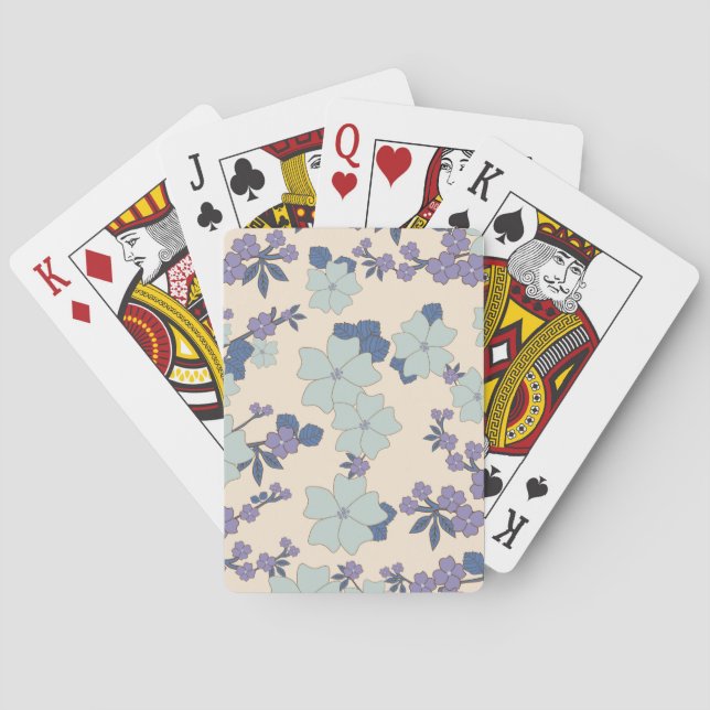 Blue Flowers, Purple Flowers, Floral Pattern Playing Cards (Back)