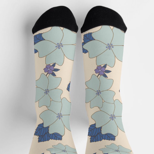 Blue Flowers, Purple Flowers, Floral Pattern Socks (Top)