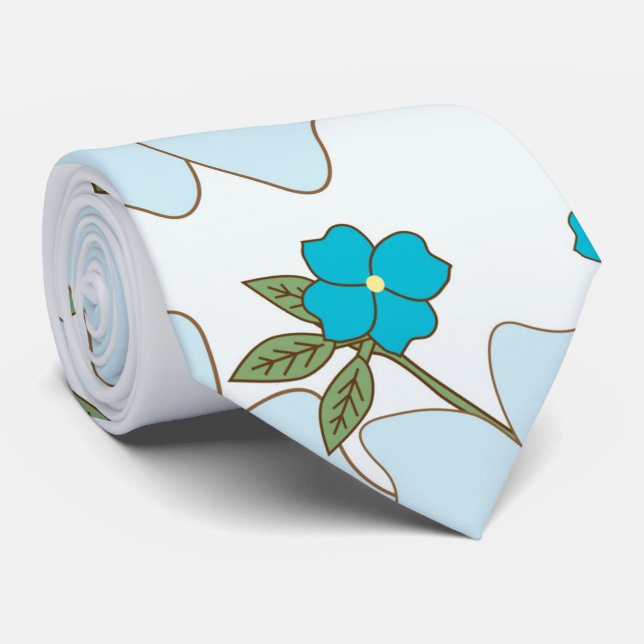 Blue Flowers, Purple Flowers, Floral Pattern Tie (Rolled)