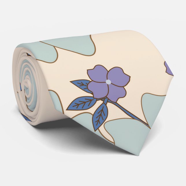 Blue Flowers, Purple Flowers, Floral Pattern Tie (Rolled)