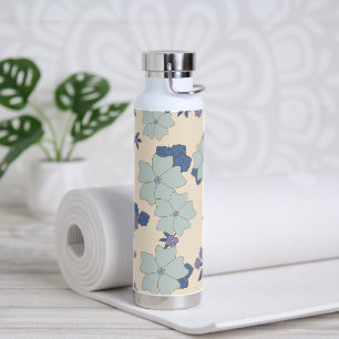 Blue Flowers, Purple Flowers, Floral Pattern Water Bottle