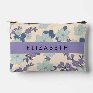 Blue Flowers, Purple Flowers, Floral, Your Name Accessory Pouch