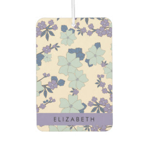 Blue Flowers, Purple Flowers, Floral, Your Name Car Air Freshener