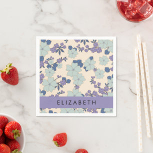 Blue Flowers, Purple Flowers, Floral, Your Name Napkin