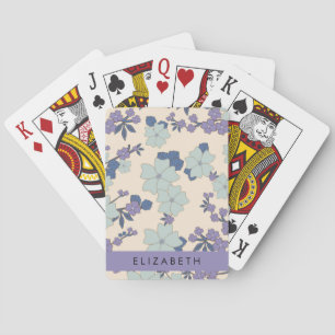 Blue Flowers, Purple Flowers, Floral, Your Name Playing Cards