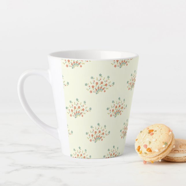 Blue Flowers, Red Flowers, Pattern Of Flowers Latte Mug (In Situ)