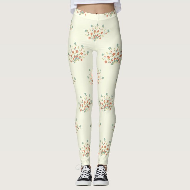 Blue Flowers, Red Flowers, Pattern Of Flowers Leggings (Front)