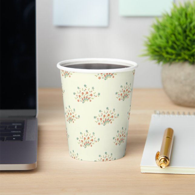 Blue Flowers, Red Flowers, Pattern Of Flowers Paper Cups (Insitu)