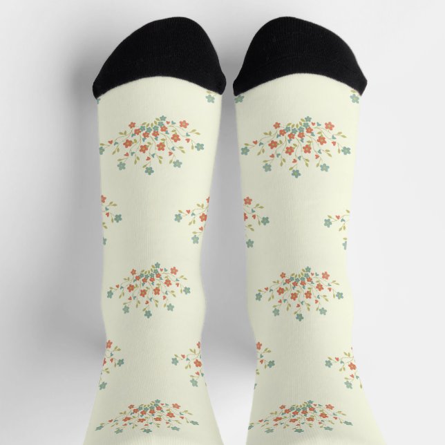 Blue Flowers, Red Flowers, Pattern Of Flowers Socks (Top)