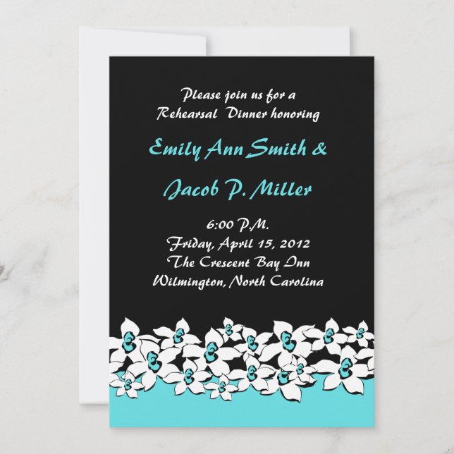 Blue Flowers Rehersal Dinner Invitations (Front)