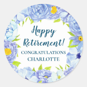 Blue Flowers Retirement Party Favour Tag