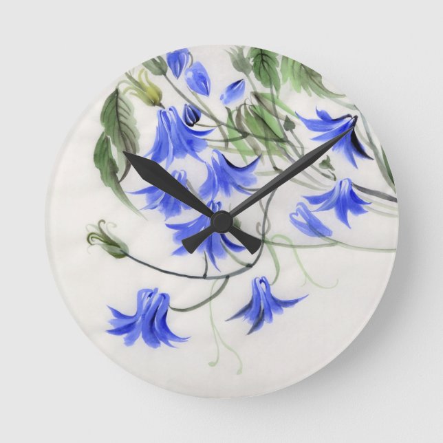 Blue Flowers Round Clock (Front)