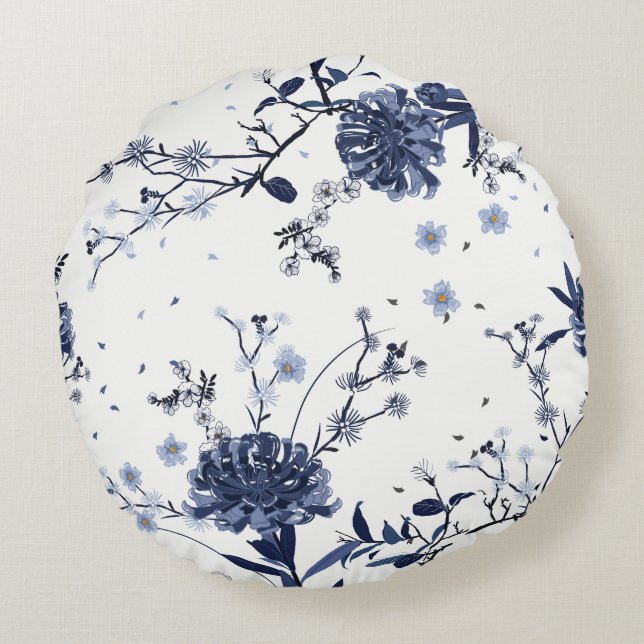 Blue flowers round cushion (Back)