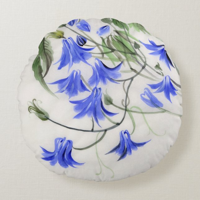 Blue Flowers Round Cushion (Front)