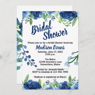 Blue Flowers Rustic Bridal Shower Invitations