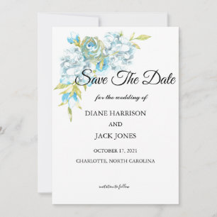 Blue Flowers Save The Date Wedding Invitation