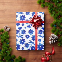 Blue Flowers Seamless Pattern Wrapping Paper