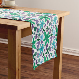 Blue flowers short table runner