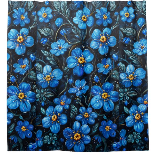 Blue flowers shower curtain (Front)