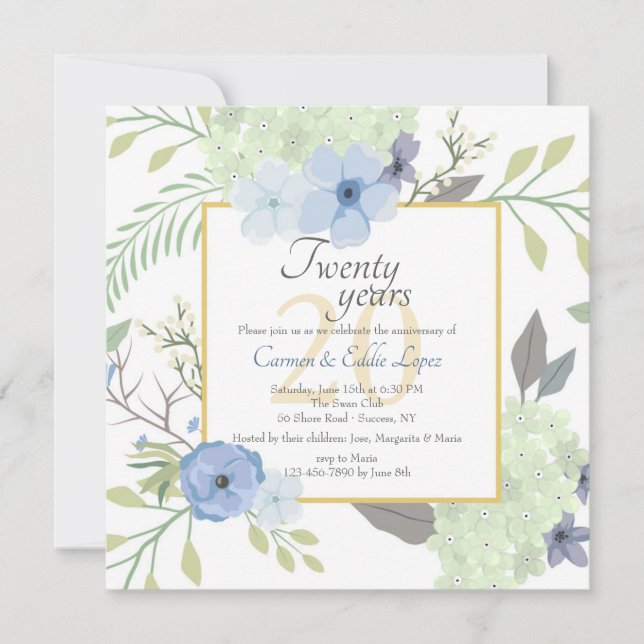Blue Flowers Square Invitation (Front)
